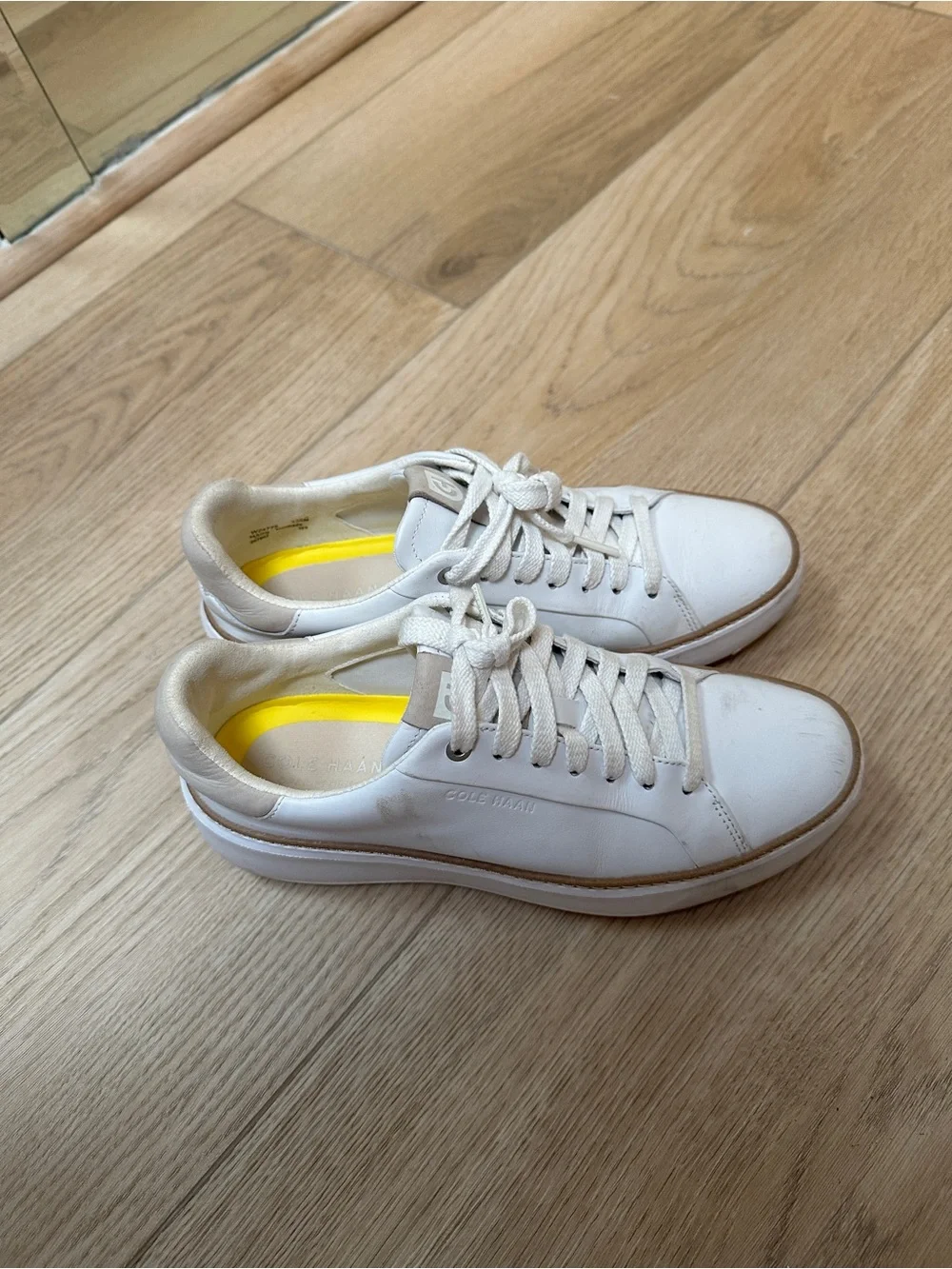Cole Haan White Leather Sneakers with Yellow Insole